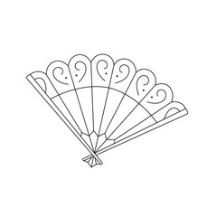 Vector isolated open ornate paper fan colorless black and white contour line easy drawing