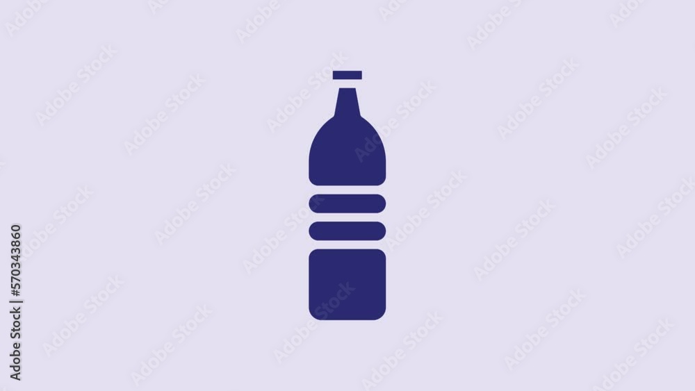 Poster blue bottle of water icon isolated on purple background. soda aqua drink sign. 4k video motion graph