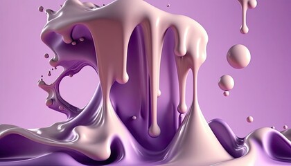 Naklejka premium Dense liquid of mixed colors splashing and forming droplets in the air on color background. Illustration for wallpaper. Generative AI