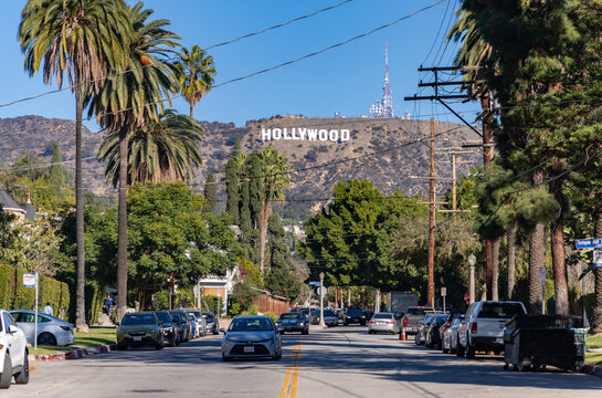 Los Angeles, United States - November 16, 2022: A picture of the Hollywood sign as seen from North Beachwood Drive.