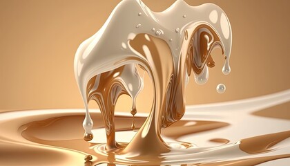 Dense liquid of mixed colors splashing and forming droplets on color background. Illustration for wallpaper. Generative AI