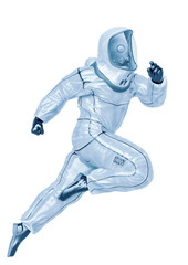 bio hazard man very fast running in a white background