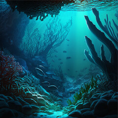 Fototapeta na wymiar Underwater background, Generative ai