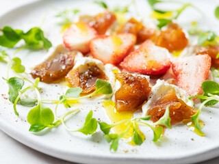 Cream cheese, dried persimmon and fresh strawberries