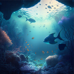 Fototapeta na wymiar Underwater background, Generative ai