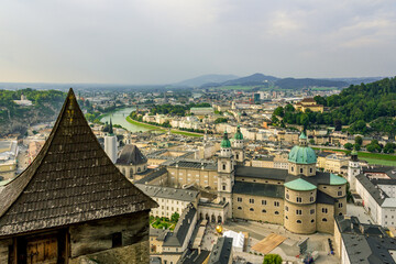 Aerial view of old town Salzburg during summer in Austria