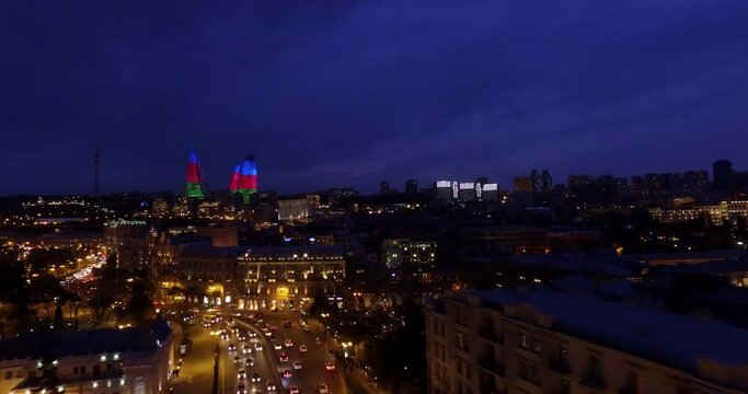 Evening view of Baku from a drone