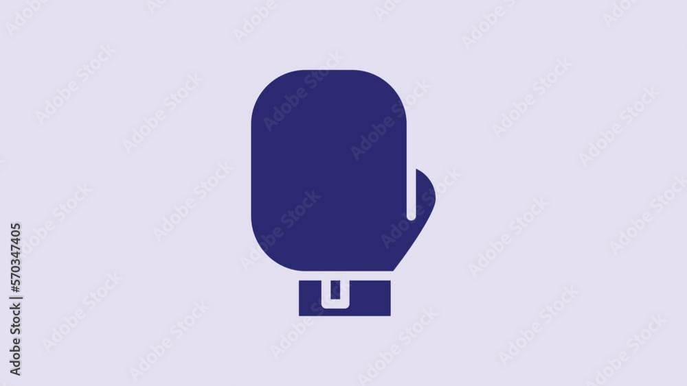 Sticker Blue Boxing glove icon isolated on purple background. 4K Video motion graphic animation