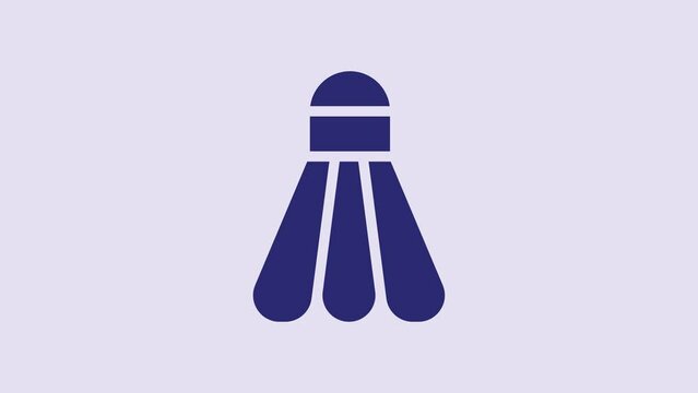 Blue Badminton shuttlecock icon isolated on purple background. Sport equipment. 4K Video motion graphic animation