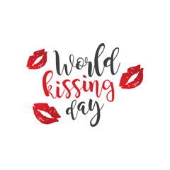 World kissing day - hand written text with a kiss.