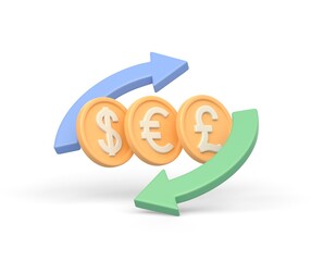 Realistic 3d icon of currency exchange and money conversion