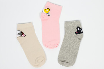 Socks on a white background. Socks on the leg.