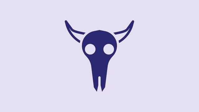 Blue Buffalo skull icon isolated on purple background. 4K Video motion graphic animation