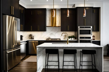 Stunning modern kitchen with sleek cabinets and marble countertops, generative ai - obrazy, fototapety, plakaty