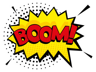 Boom colorful sticker in comic explosion style. Splash frame © MicroOne
