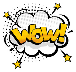 Wow word in bursting comic cloud. Pop art splash © MicroOne