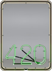 a 3d render of " 420" neon sign on glass board.