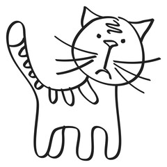 Sad kitty drawing. Pet sketch. Cat doodle