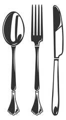 Cutlery set. Dinner table tools black icon