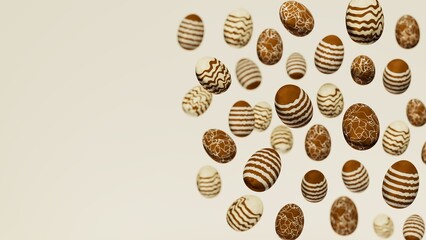 falling dark and white chocolate eggs, 3d illustration