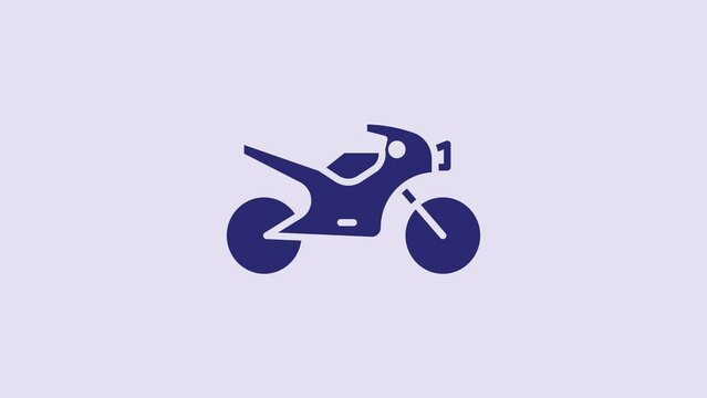 Blue Motorcycle icon isolated on purple background. 4K Video motion graphic animation