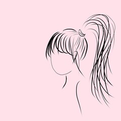 Line illustration of a girl with a high ponytail