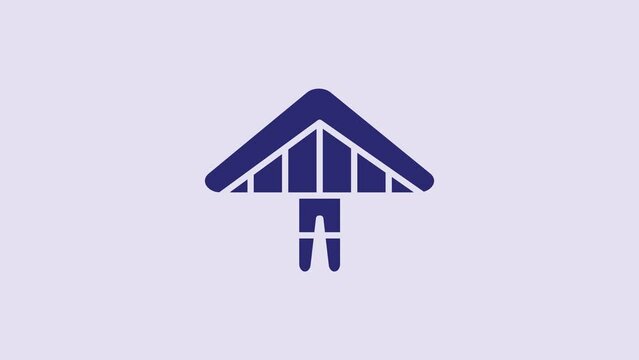 Blue Hang glider icon isolated on purple background. Extreme sport. 4K Video motion graphic animation