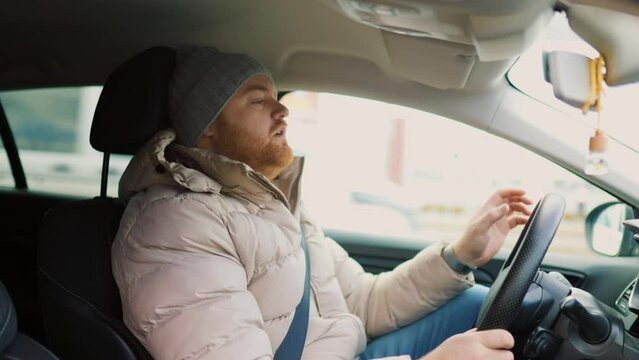 A frustrated driver with sore eyes and a headache