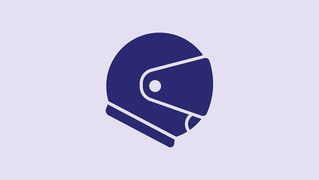 Blue Helmet icon isolated on purple background. Extreme sport. Sport equipment. 4K Video motion graphic animation