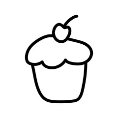 Hand drawn chocolate cupcake with cherry. Doodle vector illustration
