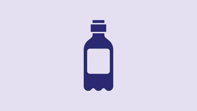 Blue Bottle of water icon isolated on purple background. Soda aqua drink sign. 4K Video motion graphic animation