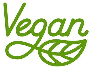 Vegan product label. Green bio leaf sign