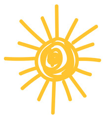 Sun in childish crayon drawing style. Hand drawn doodle