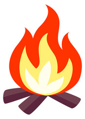 Campfire icon. Cartoon fire on woods. Bonfire symbol