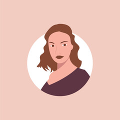 Half body beautiful woman colorful portrait. Avatars for social networks. Vector illustration in flat style.