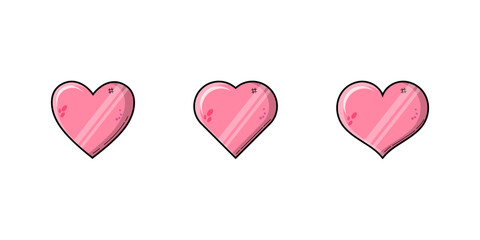 Set of pink heart Collection of different romantic vector heart icons for web site, sticker, label, tattoo art, love logo and Valentines day.
