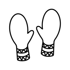 Hand drawn winter warm mittens. Doodle vector illustration