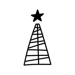Hand drawn winter Christmas tree. Vector illustration of doodles