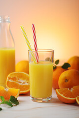 Oranges and orange juice in glasses