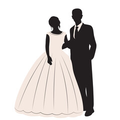 bride and groom in white dress silhouette isolated