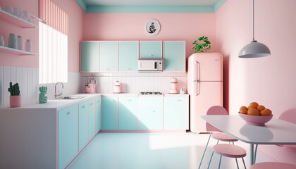 pastel kitchen interior minimalist illustration