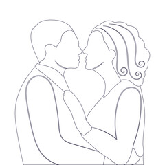 man and woman portrait sketch, outline on white background vector