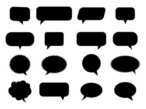Set of speech bubble chat vector illustration with black and white color. Bulle Discussion Set Icons
