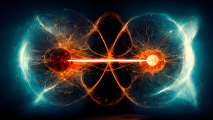 Quantum Nuclear Fusion Entanglement, 3d Representation, AI Generative - obrazy, fototapety, plakaty