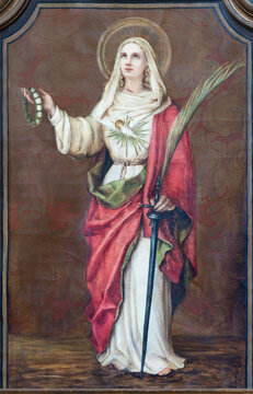 ANNECY, FRANCE - JULY 10, 2022:  The  painting of St. Susane in the church Eglise Saint Fran&ccedil;ois De Sales by J. Champallier (1899).