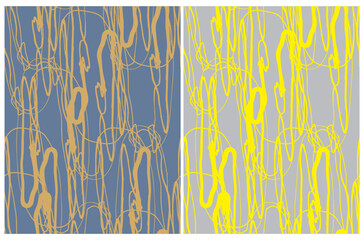 Abstract Irregular Seamless Vector Patterns. Yellow and Gold Lines Isolated on a Pale Blue and Light Gray Background. Simple Messy Geometric Repeatable Print ideal for Fabric, Textile.