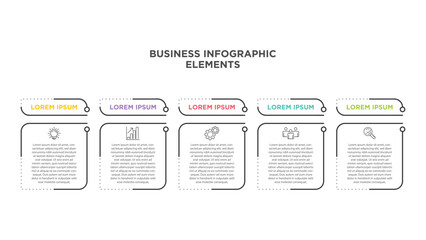 Infographics business template. Visualization of 5-stepped business process. Simple infographic design template. Flat vector illustration for presentation, report.