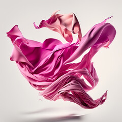 Pink silk fabric flying in the wind on a white background. Generative AI