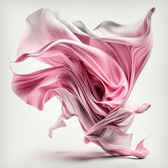 Pink silk fabric flying in the wind on a white background. Generative AI