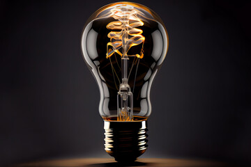Edison lamp isolated on black background, Idea concept, 3d rendering. Generative Ai